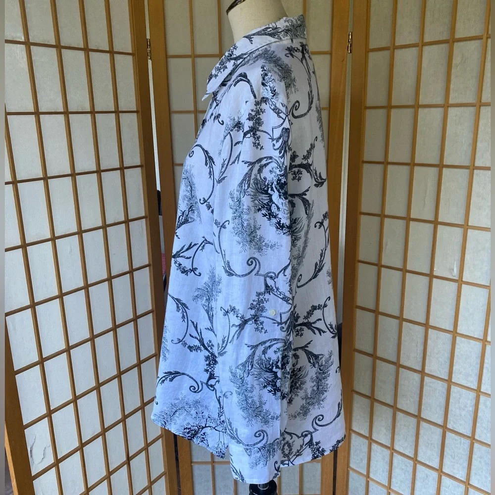 Alice Blue 100% Linen Button Up Print Blouse SZ Xl
